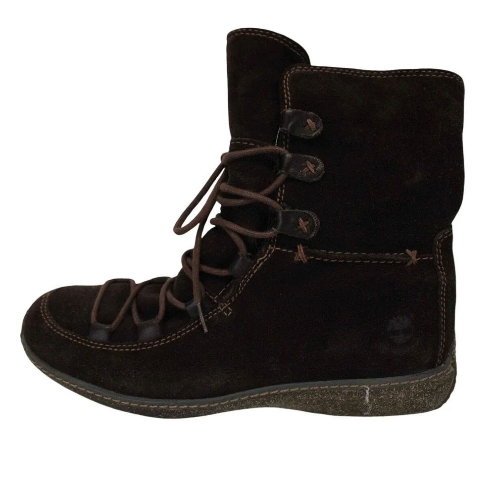 Timberland‎ Womens 10M Dark Brown Suede Lace Up Fleece Lined Winter Boots 69318
